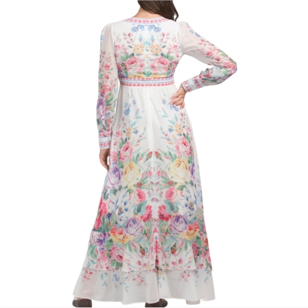 Dalia MacPhee White Long Sleeve Victorian Boho Maxi dress Size small New